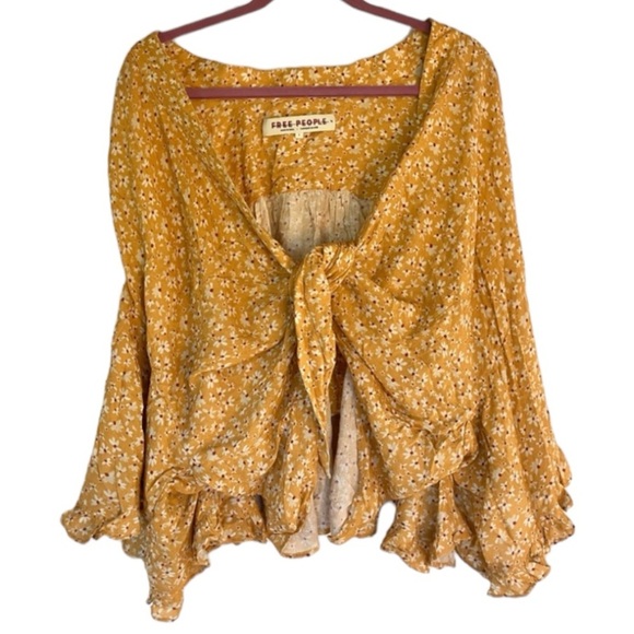 Free People Calisto Bed Jacket in Honey/Gold Tie Front Top | NEW/NWOT!!💛💛 - Picture 5 of 12